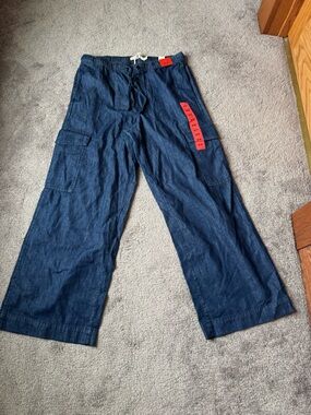 Tailor Vintage Blue Wide Leg Pants SIZE M NWT Elastic Waist Casual Resort